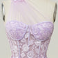 A-Line Tulle One Shoulder Long Prom Dress with Appliques Sexy