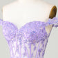 Princess A Line Corset Tiered Purple Short Homecoming Dress with Lace Off Shoulder