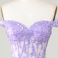 Princess A Line Corset Tiered Purple Short Homecoming Dress with Lace Off Shoulder