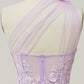 Elegant A Line One Shoulder Purple Long Prom Dress with Appliques Beautiful