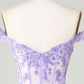 Princess A Line Corset Tiered Purple Short Homecoming Dress with Lace Off Shoulder