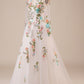 Ivory Flower A-Line Round Neck Sweep Train Wedding Dress with Long Sleeves Beautiful