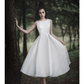 A-Line Wedding Dresses Jewel Neck Tea Length Chiffon Over Satin Cap Sleeve Simple Casual Little White Dress Pure Color
