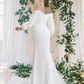 Wedding Dresses Off Shoulder Stretch Fabric Half Sleeve Simple with Split Front Pure Color