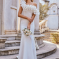 Wedding Dresses Spaghetti Strap Off Shoulder Stretch Fabric Cap Sleeve Romantic Elegant