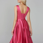 A-Line Minimalist Elegant Cocktail Party Prom Valentine's Day Dress V Wire Sleeveless Knee Length Satin with Sash