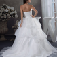 A-Line Wedding Dresses Strapless Chapel Train Organza Satin Strapless with Pick Up