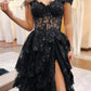 A-Line Sweetheart Neck Tulle Sequin Lace Long Prom Dress Sparkly 