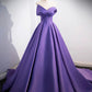 Simple Off Shoulder Satin Long Prom Dress Pure Color