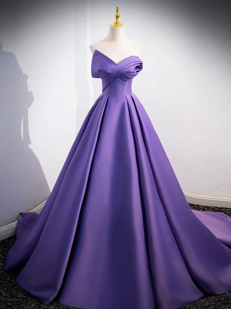 Simple Off Shoulder Satin Long Prom Dress Pure Color