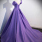 Simple Off Shoulder Satin Long Prom Dress Pure Color