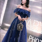 Fairy Prom Dress Sparkle Party Dress Off Shoulder Short Sleeve Floor Length Tulle with Sequins