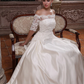 Ball Gown Wedding Dresses Scalloped-Edge Off Shoulder Court Train Satin Half