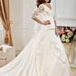 Ball Gown Wedding Dresses V Neck Chapel Train Taffeta Half Sleeve See-Through with Ruched Beading