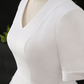 A-Line Wedding Dresses V Neck Court Train Satin Tulle Half Sleeve Simple Elegant with Appliques Beautiful