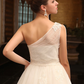 Princess A-Line Wedding Dresses One Shoulder Court Train Satin Tulle Sleeveless Long