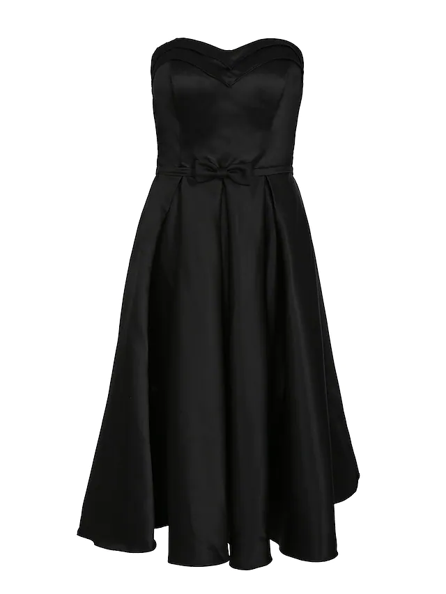 A-Line Minimalist Elegant Engagement Cocktail Party Dress Strapless Sleeveless Knee Length Satin with Bow(s)