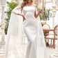 Wedding Dresses Off Shoulder Chiffon Satin Lace Over Satin Sleeveless Simple with Draping
