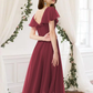 A-Line V Neck Knee Length Chiffon Bridesmaid Dress with Ruching Pure Color
