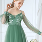 A-Line Spaghetti Strap Tulle Bridesmaid Dress with Appliques Beautiful Flower