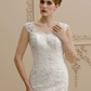 Wedding Dresses Square Neck Court Train Lace Over Tulle Regular Straps Wedding Dress in Color Floral Lace See-Through with Buttons Sequin