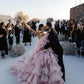 Layers Tulle Ball Gown Wedding Dress Drama Pink Wedding Dress Off Shoulder Without Wedding Veil