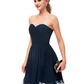 A-Line Minimalist Sexy Engagement Cocktail Party Dress Strapless Sleeveless Knee Length Stretch Fabric