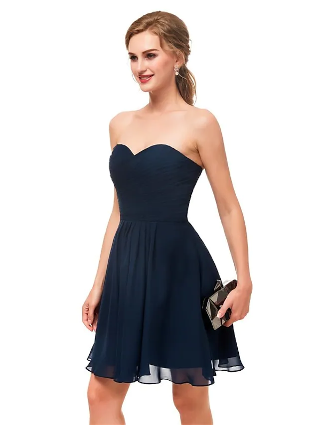 A-Line Minimalist Sexy Engagement Cocktail Party Dress Strapless Sleeveless Knee Length Stretch Fabric