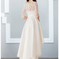 A-Line Wedding Dresses Jewel Neck Asymmetrical Chiffon Lace Half Sleeve Simple Beach with Cascading