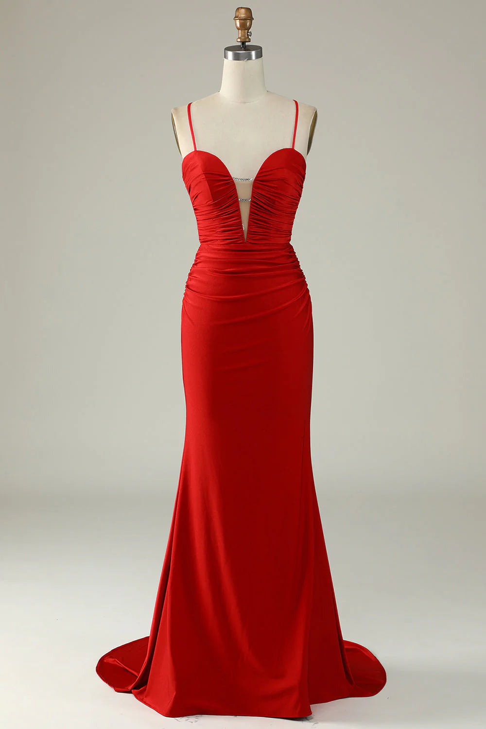 Mermaid V-Neck Long Prom Dress with Beading Red Sexy