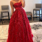 A Line Strapless Red Long Prom Dress Off Shoulder Sexy Evening Dresses