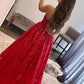 A Line Strapless Red Long Prom Dress Off Shoulder Sexy Evening Dresses