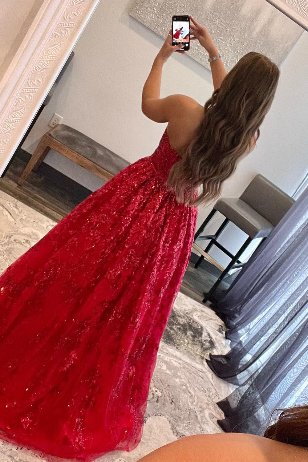 A Line Strapless Red Long Prom Dress Off Shoulder Sexy Evening Dresses