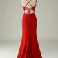 Mermaid V-Neck Long Prom Dress with Beading Red Sexy