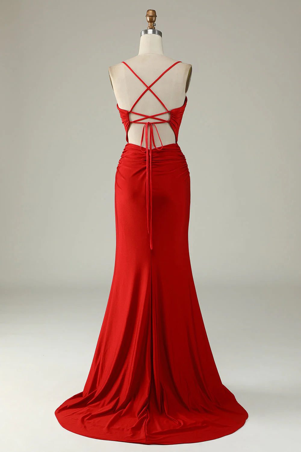 Mermaid V-Neck Long Prom Dress with Beading Red Sexy