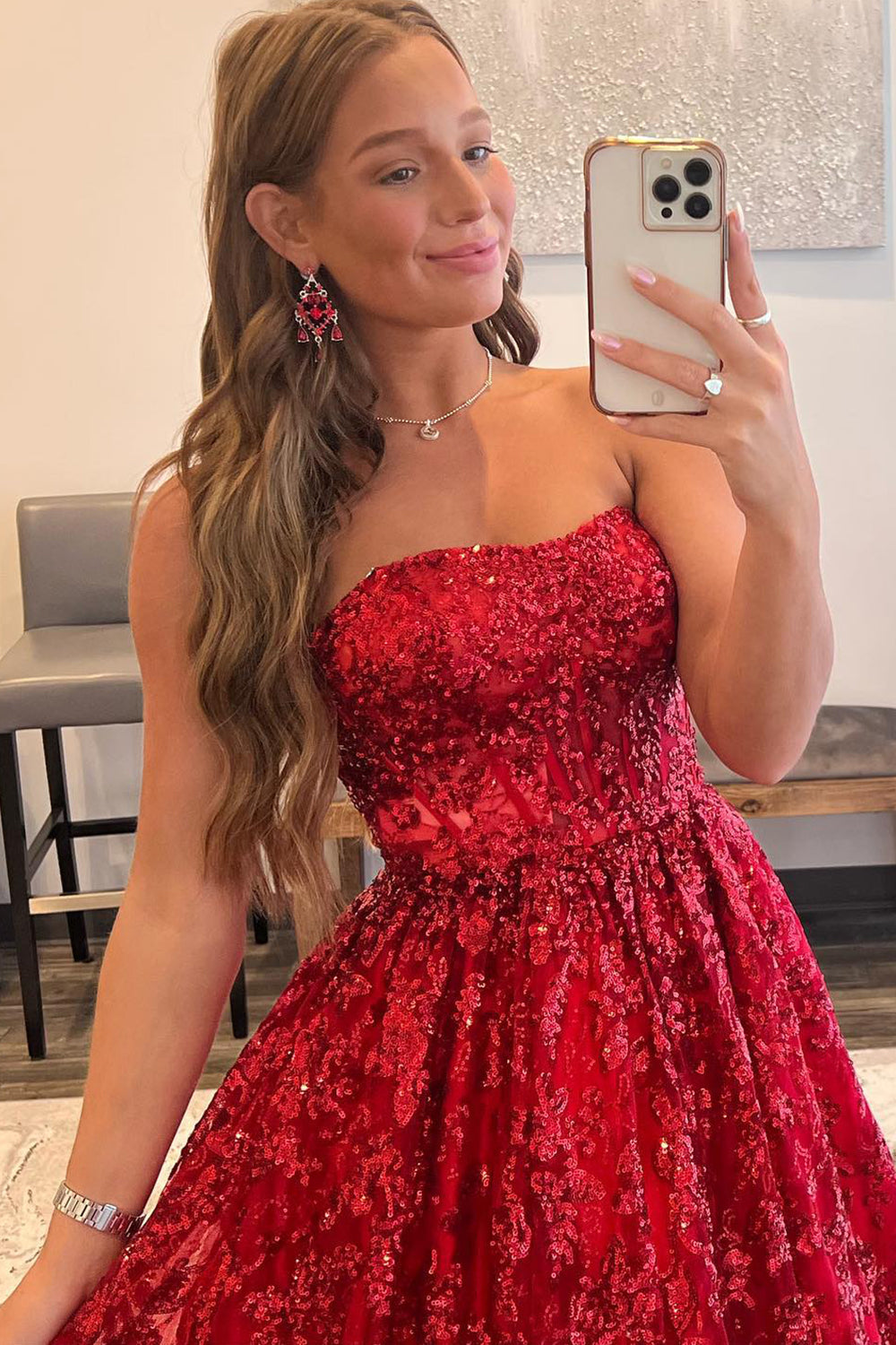 A Line Strapless Red Long Prom Dress Off Shoulder Sexy Evening Dresses