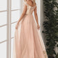 Shiny Sequin Bodice Off the Shoulder Maxi Tulle Evening Dress Sparkly