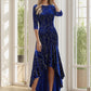 Women's Stylish Bodycon High-Low Velvet Party Dress Sparkly