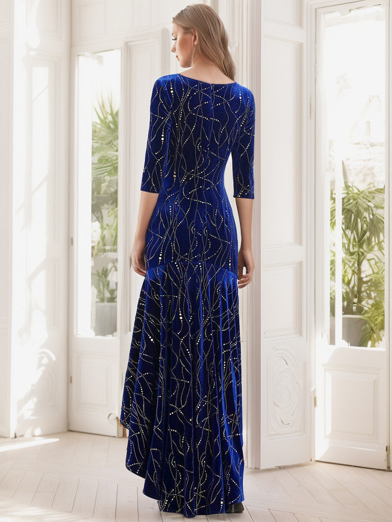 Women's Stylish Bodycon High-Low Velvet Party Dress Sparkly