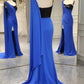 Mermaid One Shoulder Long Prom Dress With Shawl And Slit Sexy