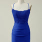 Sheath Spaghetti Straps Short Homecoming Dress with Appliques Sexy