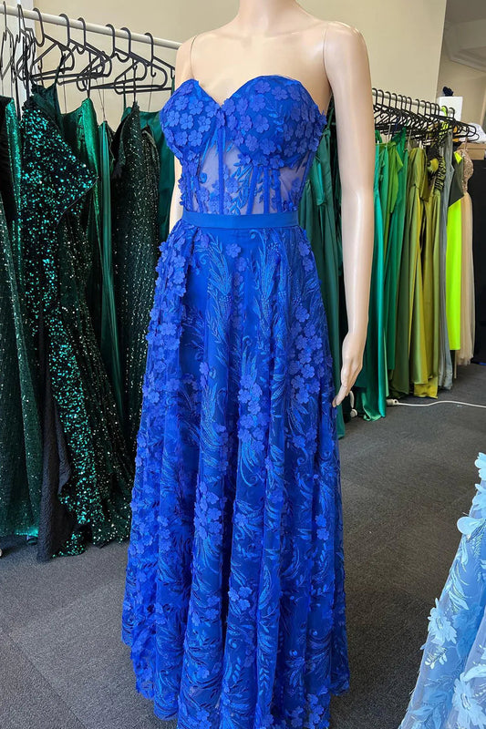 Long Prom Dress with Appliques Sweetheart Corset Off Shoulder Royal Blue