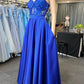 Spaghetti Straps Corset Prom Dress with Appliques Royal Blue Sexy