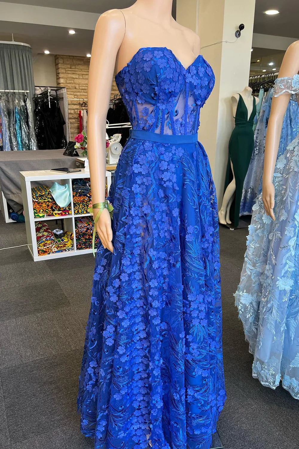 Long Prom Dress with Appliques Sweetheart Corset Off Shoulder Royal Blue