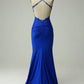 Royal Blue Mermaid Long Prom Dress with Beading Pure Color Sexy