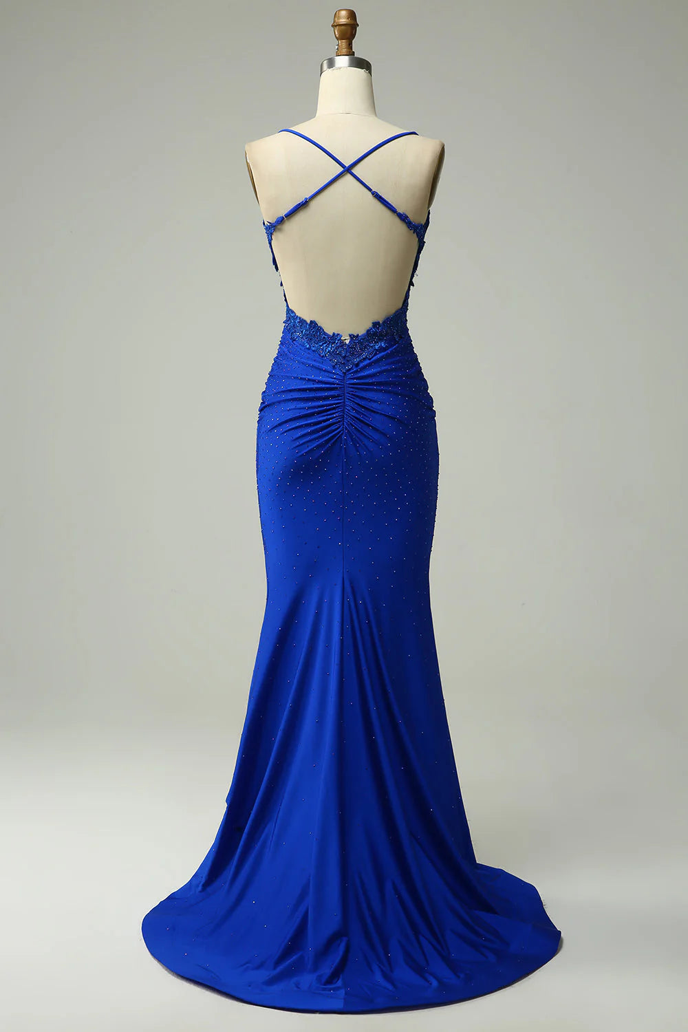 Royal Blue Mermaid Long Prom Dress with Beading Pure Color Sexy