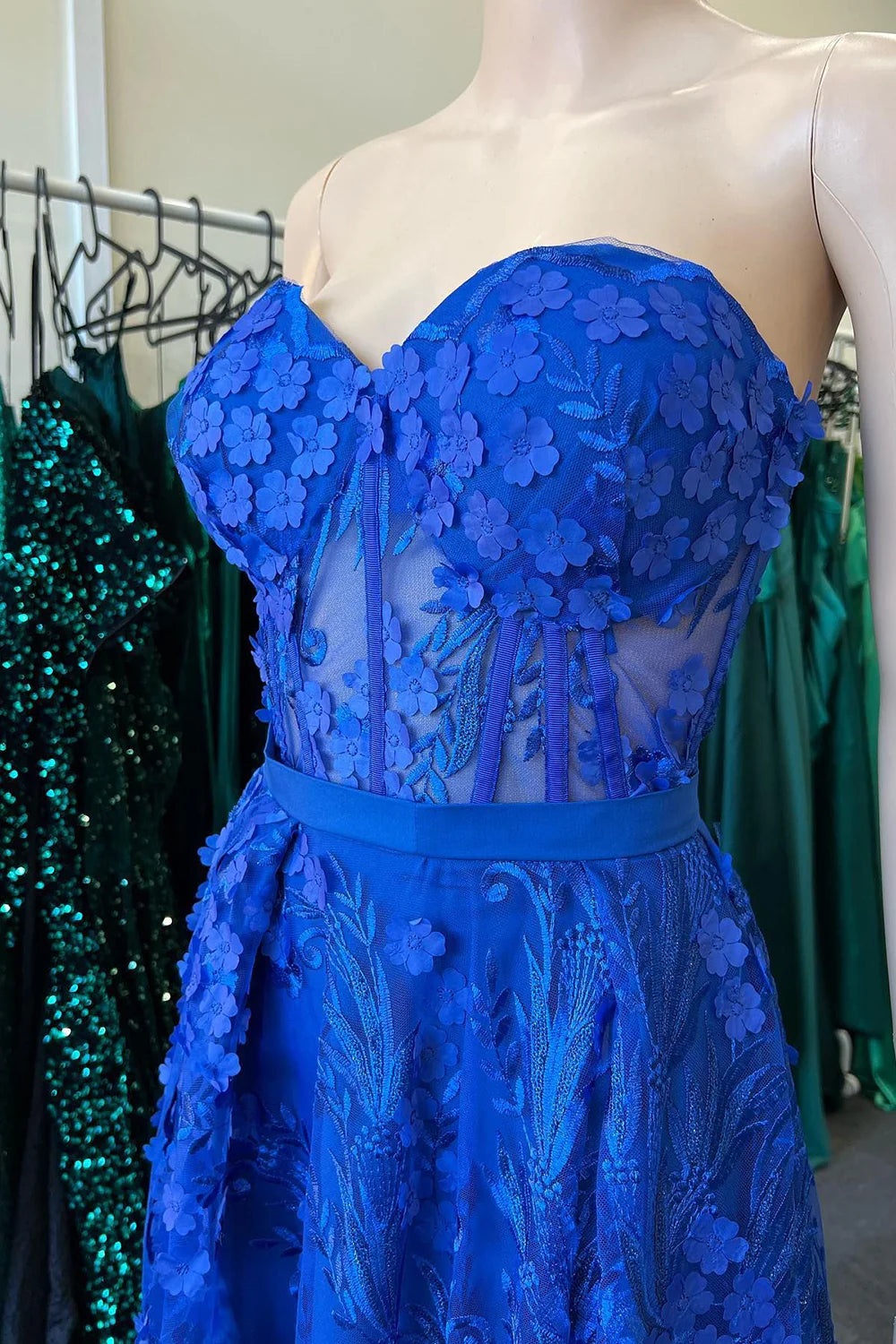 Long Prom Dress with Appliques Sweetheart Corset Off Shoulder Royal Blue