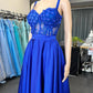 Spaghetti Straps Corset Prom Dress with Appliques Royal Blue Sexy