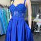 Spaghetti Straps Corset Prom Dress with Appliques Royal Blue Sexy