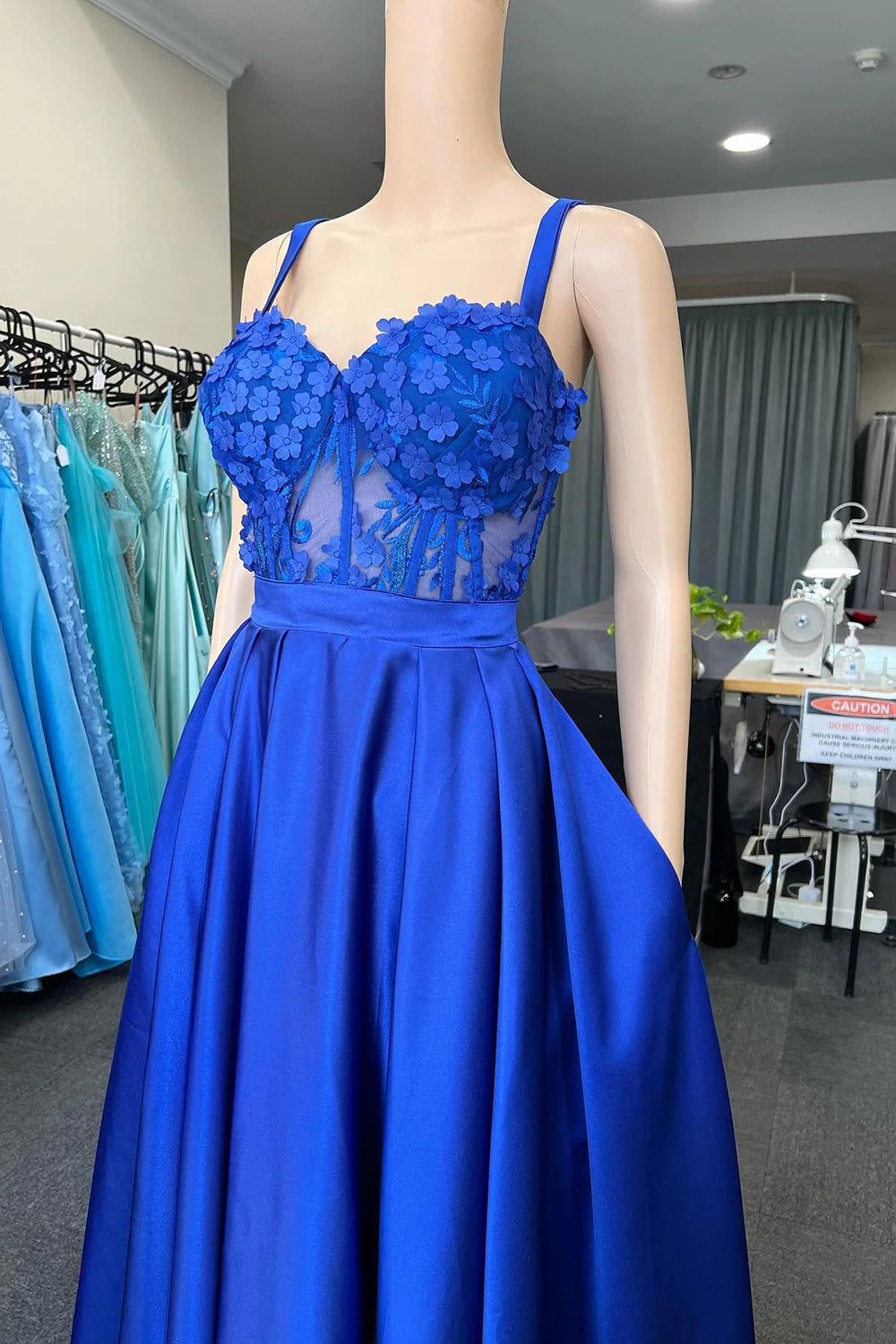 Spaghetti Straps Corset Prom Dress with Appliques Royal Blue Sexy